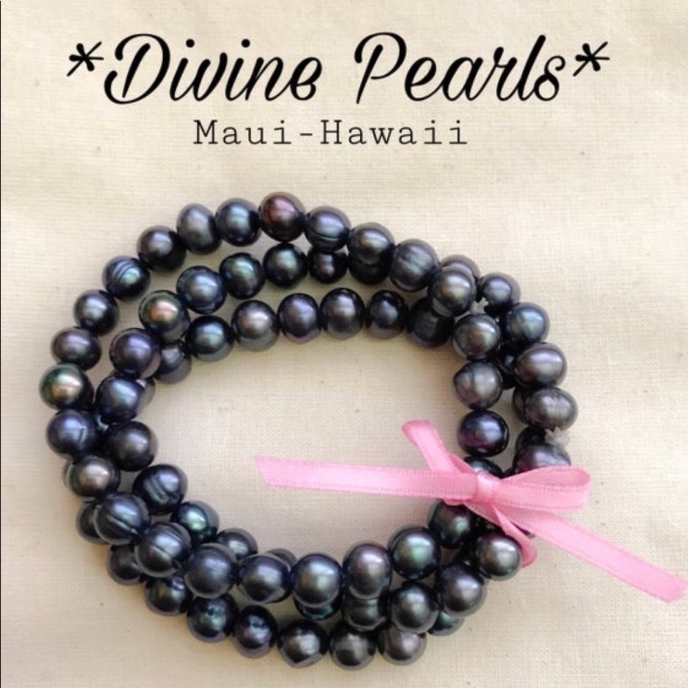 Set of 3 stretch bracelet back freshwater pearls